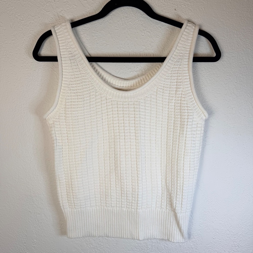NEW Quince Womens M Organic Cotton Waffle Cropped Sweater Tank Ivory Luxury
